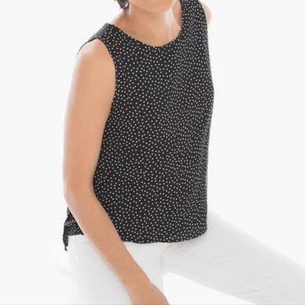Chico's black + white polka dot double layer sleeveless GEORGETTE blouse size 0 - Picture 1 of 13
